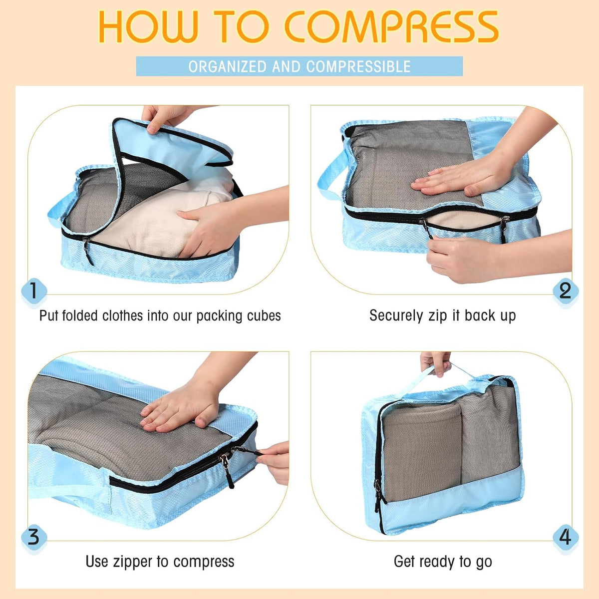 5 Pcs Packing Cubes for Suitcase Large Travel Cubes Carry on Luggage Organizer Bags for Clothes Accessories (L,Pastel)