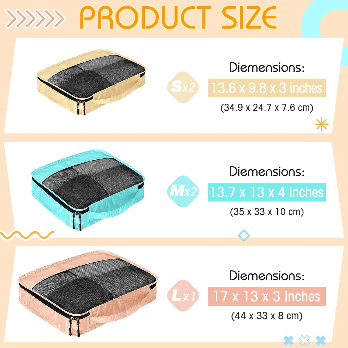 5 Pcs Packing Cubes for Suitcase Large Travel Cubes Carry on Luggage Organizer Bags for Clothes Accessories (L,Pastel)