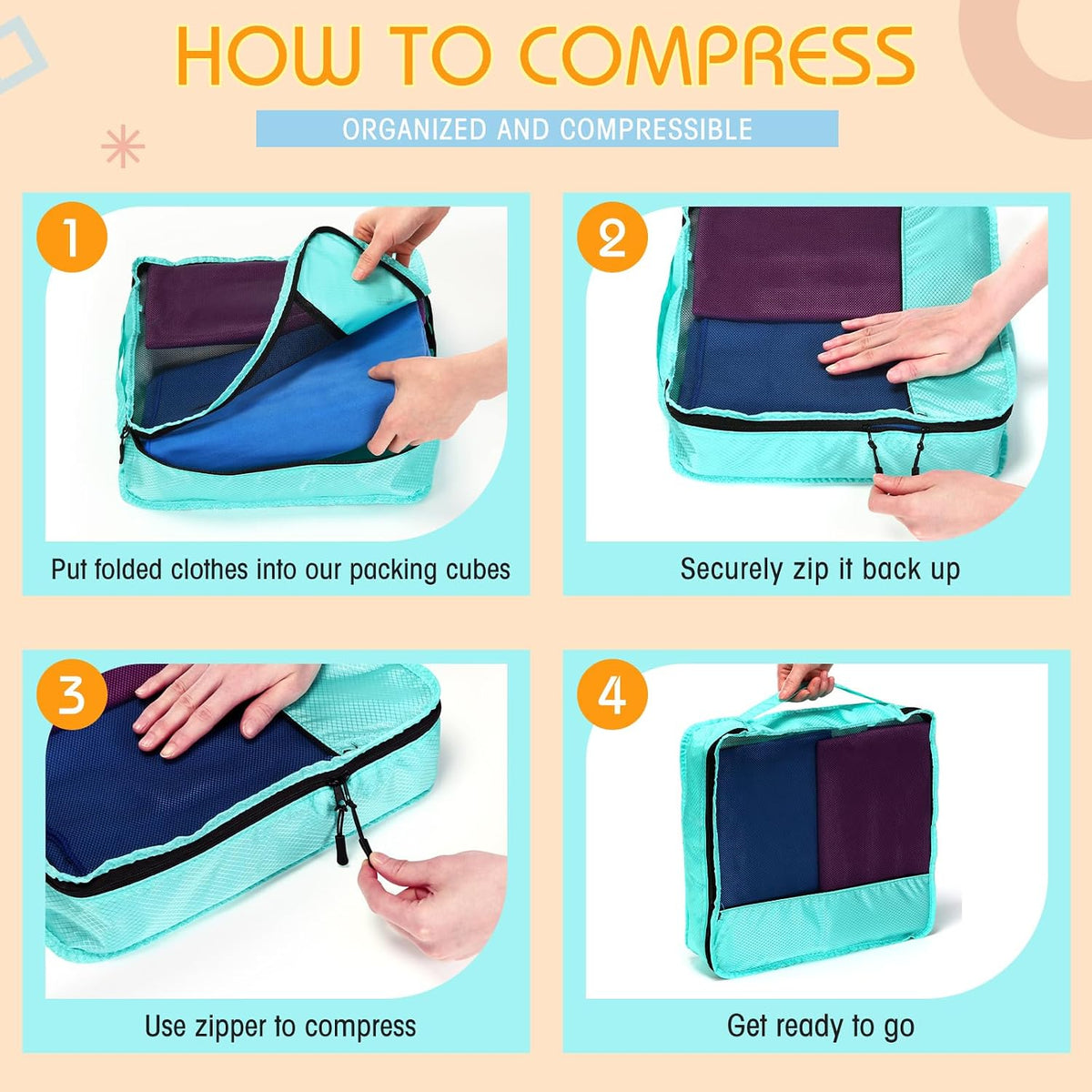 5 Pcs Packing Cubes for Suitcase Large Travel Cubes Carry on Luggage Organizer Bags for Clothes Accessories (L,Pastel)