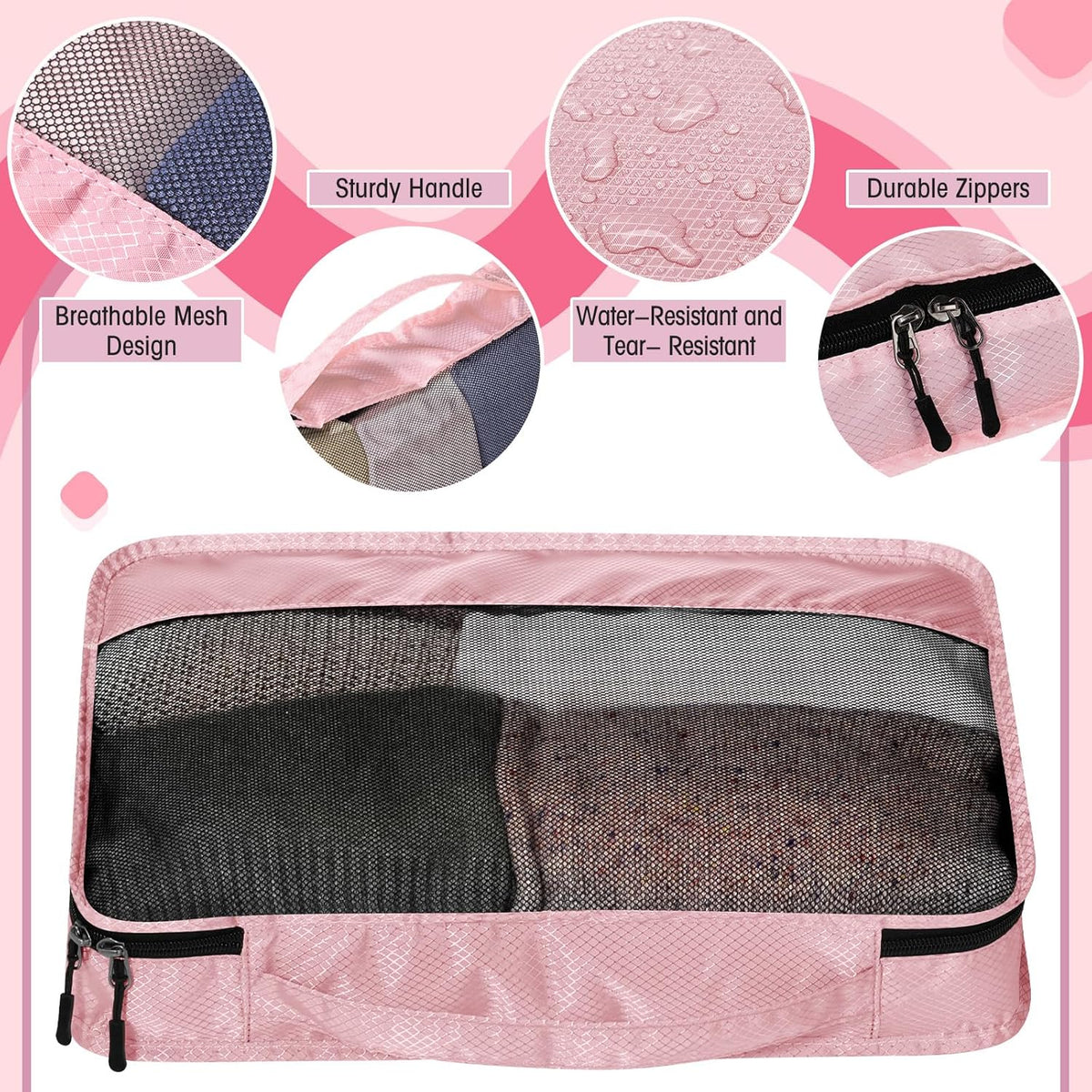 5 Pcs Packing Cubes for Suitcase Large Travel Cubes Carry on Luggage Organizer Bags for Clothes Accessories (L,Pastel)
