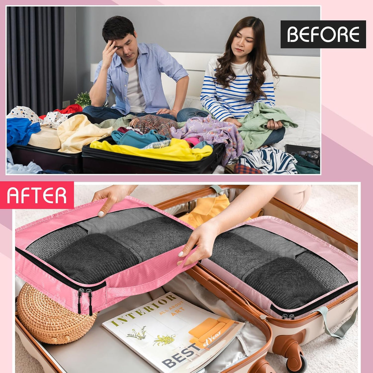 5 Pcs Packing Cubes for Suitcase Large Travel Cubes Carry on Luggage Organizer Bags for Clothes Accessories (L,Pastel)