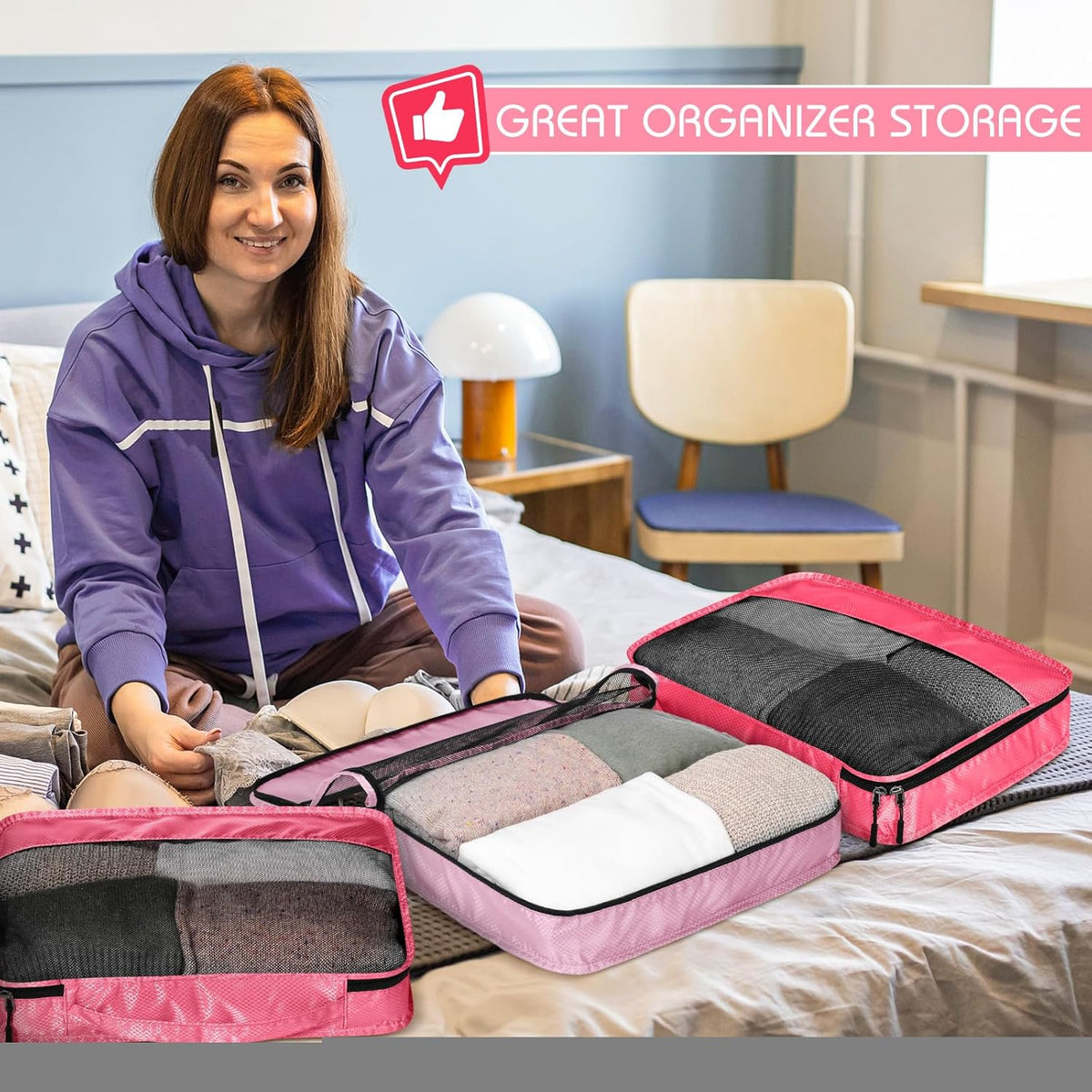 5 Pcs Packing Cubes for Suitcase Large Travel Cubes Carry on Luggage Organizer Bags for Clothes Accessories (L,Pastel)