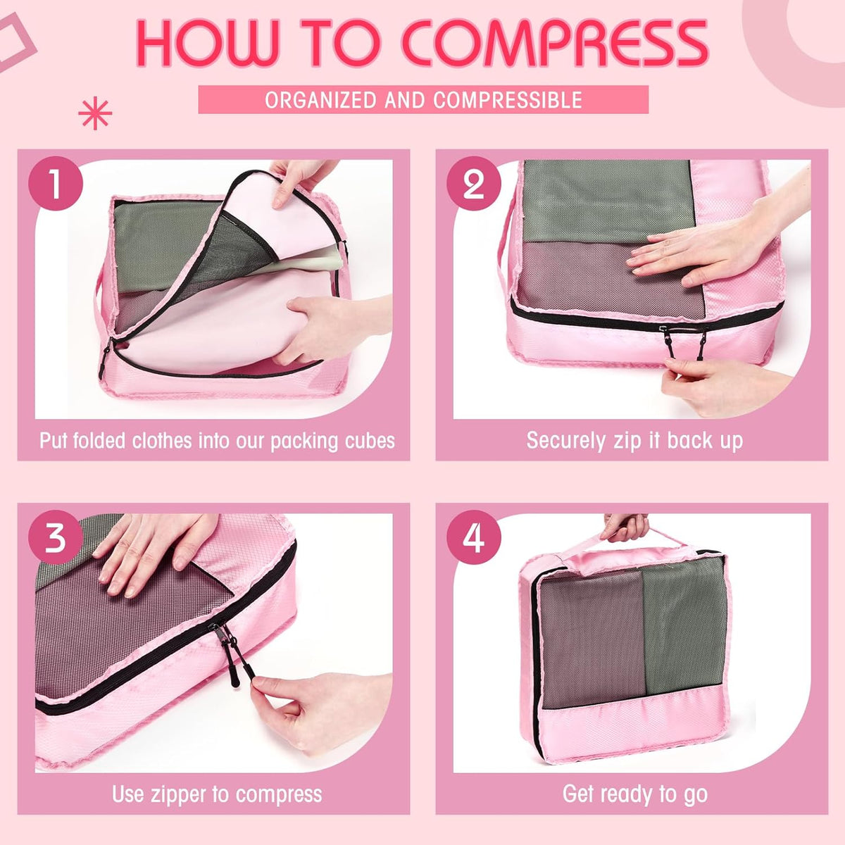 5 Pcs Packing Cubes for Suitcase Large Travel Cubes Carry on Luggage Organizer Bags for Clothes Accessories (L,Pastel)