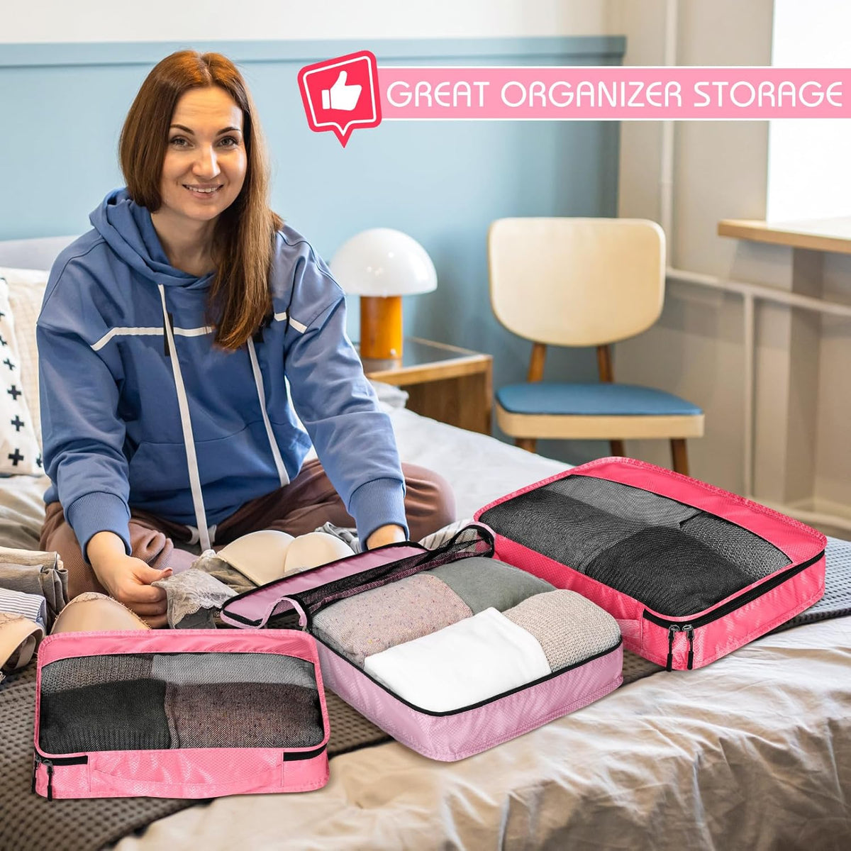 5 Pcs Packing Cubes for Suitcase Large Travel Cubes Carry on Luggage Organizer Bags for Clothes Accessories (L,Pastel)