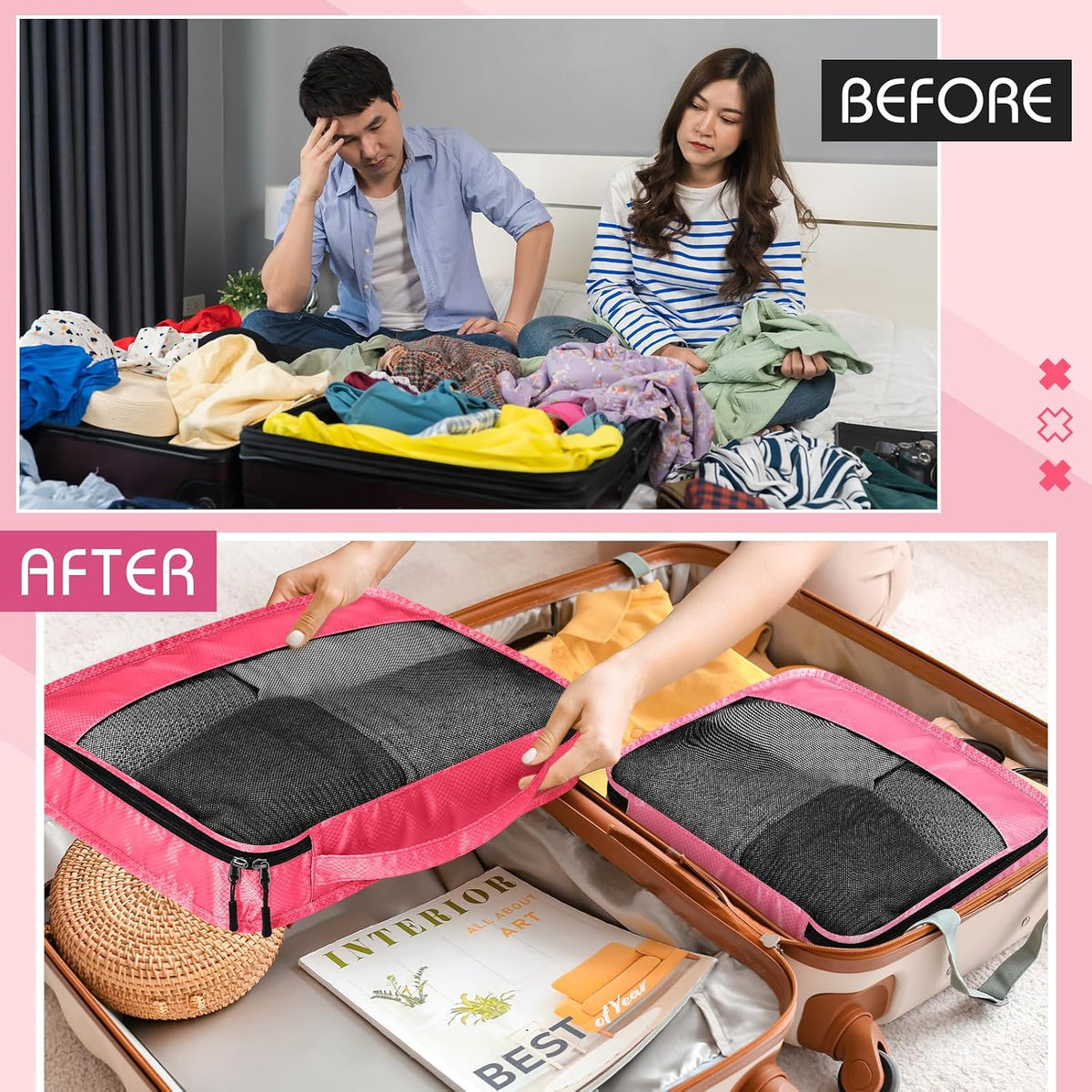 5 Pcs Packing Cubes for Suitcase Large Travel Cubes Carry on Luggage Organizer Bags for Clothes Accessories (L,Pastel)
