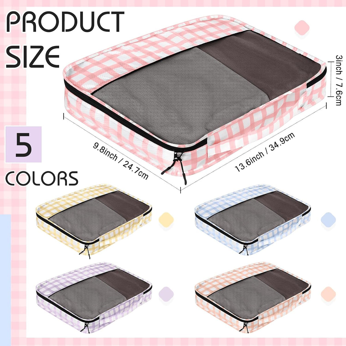 5 Pcs Packing Cubes for Suitcase Large Travel Cubes Carry on Luggage Organizer Bags for Clothes Accessories (L,Pastel)