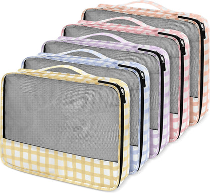 5 Pcs Packing Cubes for Suitcase Large Travel Cubes Carry on Luggage Organizer Bags for Clothes Accessories (L,Pastel)