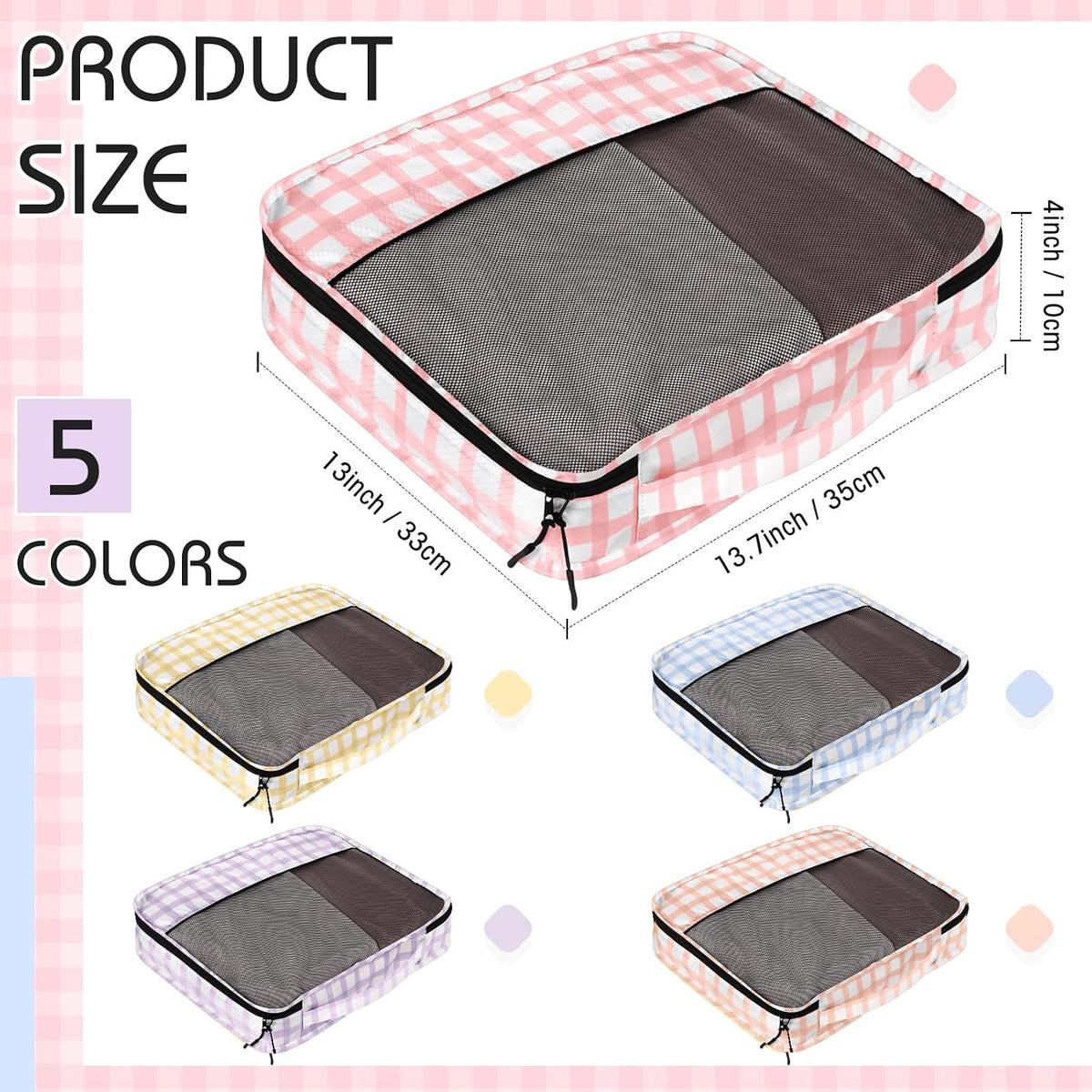 5 Pcs Packing Cubes for Suitcase Large Travel Cubes Carry on Luggage Organizer Bags for Clothes Accessories (L,Pastel)