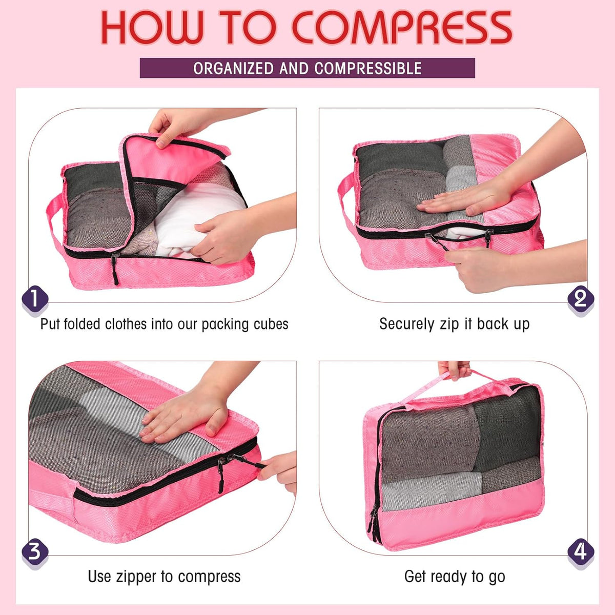 5 Pcs Packing Cubes for Suitcase Large Travel Cubes Carry on Luggage Organizer Bags for Clothes Accessories (L,Pastel)
