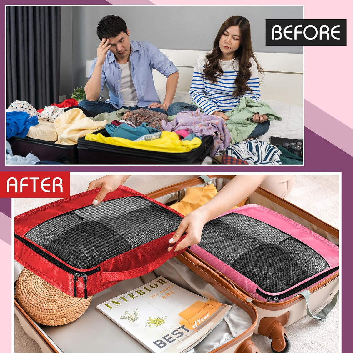 5 Pcs Packing Cubes for Suitcase Large Travel Cubes Carry on Luggage Organizer Bags for Clothes Accessories (L,Pastel)