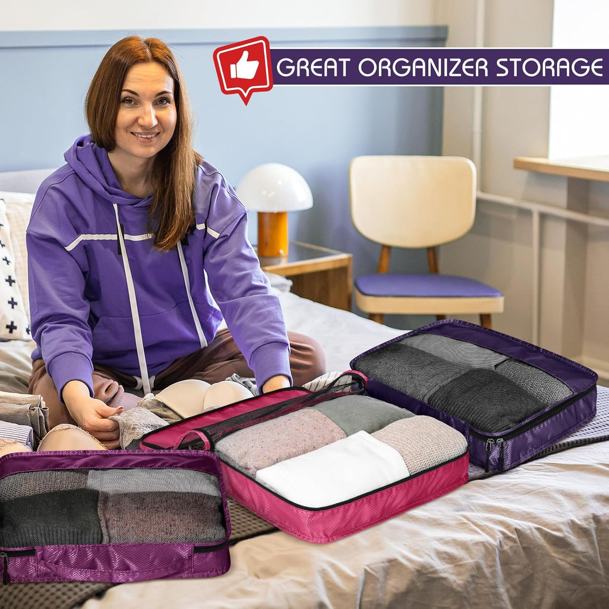 5 Pcs Packing Cubes for Suitcase Large Travel Cubes Carry on Luggage Organizer Bags for Clothes Accessories (L,Pastel)
