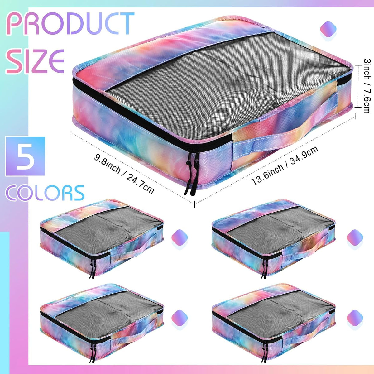 5 Pcs Packing Cubes for Suitcase Large Travel Cubes Carry on Luggage Organizer Bags for Clothes Accessories (L,Pastel)