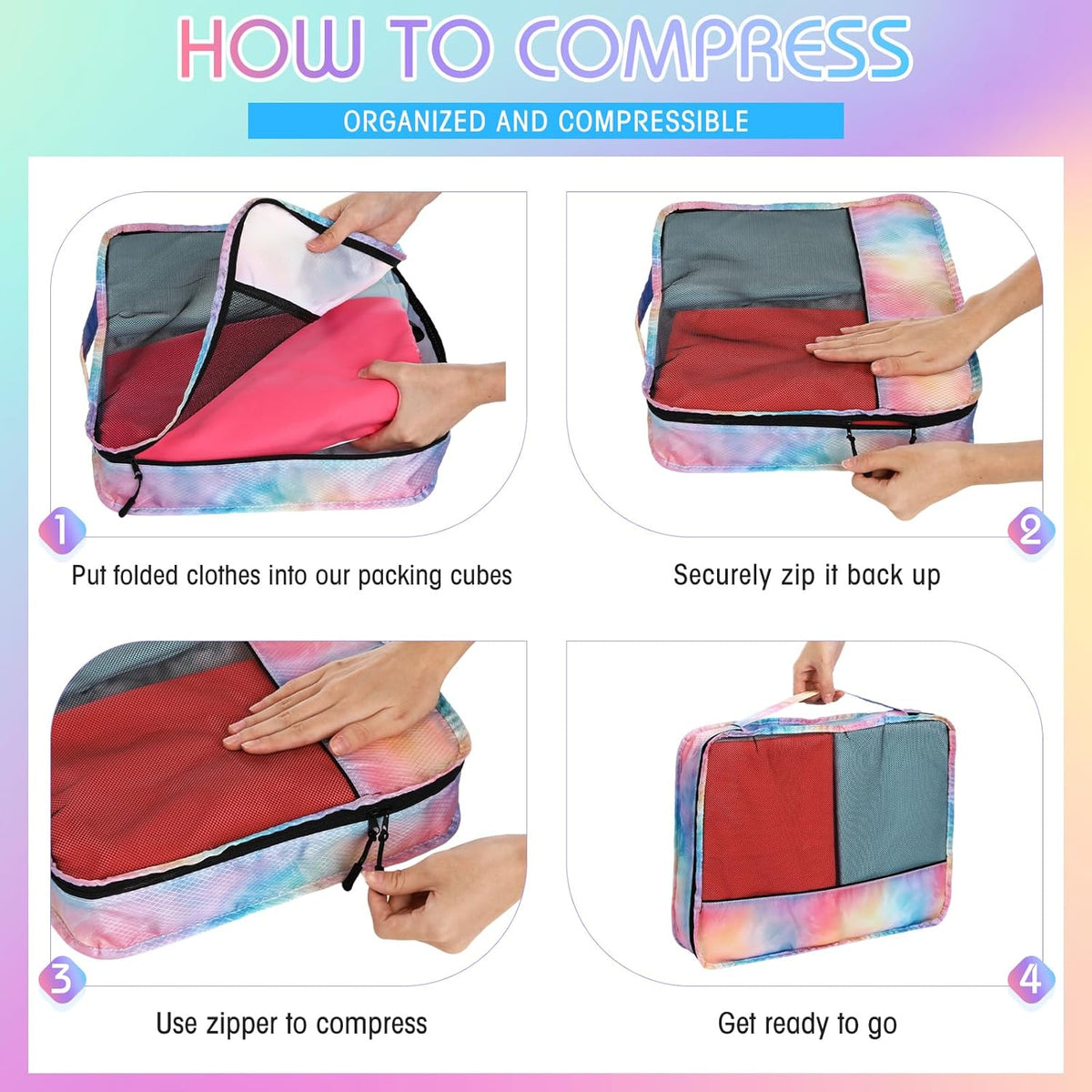 5 Pcs Packing Cubes for Suitcase Large Travel Cubes Carry on Luggage Organizer Bags for Clothes Accessories (L,Pastel)
