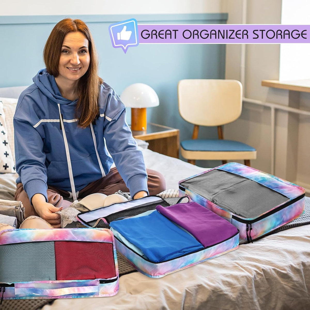 5 Pcs Packing Cubes for Suitcase Large Travel Cubes Carry on Luggage Organizer Bags for Clothes Accessories (L,Pastel)