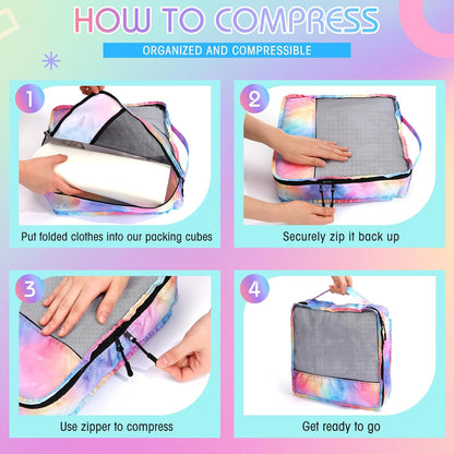5 Pcs Packing Cubes for Suitcase Large Travel Cubes Carry on Luggage Organizer Bags for Clothes Accessories (L,Pastel)