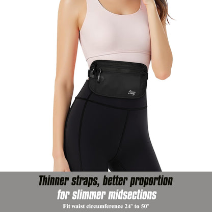 Travel Money Belt, Hidden RFID Blocking Passport Wallet, Black | Slim money belt has three pockets, breathable backing, water-resistant nylon, and an adjustable 28-50 in waist strap
