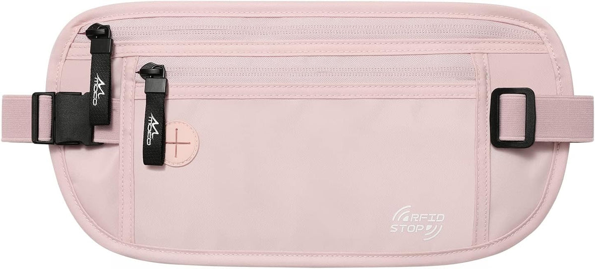 Travel Money Belt, Hidden RFID Blocking Passport Wallet, Black | Slim money belt has three pockets, breathable backing, water-resistant nylon, and an adjustable 28-50 in waist strap