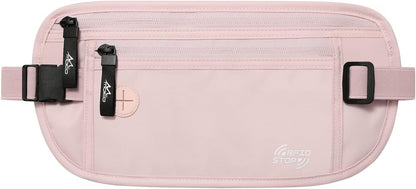 Travel Money Belt, Hidden RFID Blocking Passport Wallet, Black | Slim money belt has three pockets, breathable backing, water-resistant nylon, and an adjustable 28-50 in waist strap