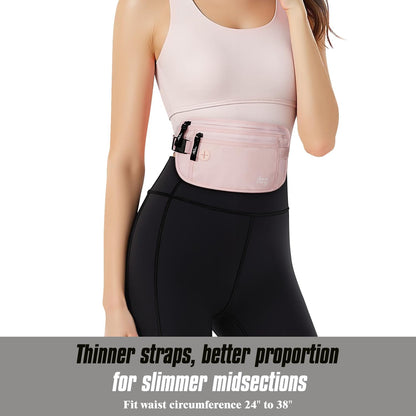 Travel Money Belt, Hidden RFID Blocking Passport Wallet, Black | Slim money belt has three pockets, breathable backing, water-resistant nylon, and an adjustable 28-50 in waist strap