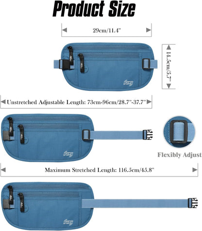 Travel Money Belt, Hidden RFID Blocking Passport Wallet, Black | Slim money belt has three pockets, breathable backing, water-resistant nylon, and an adjustable 28-50 in waist strap