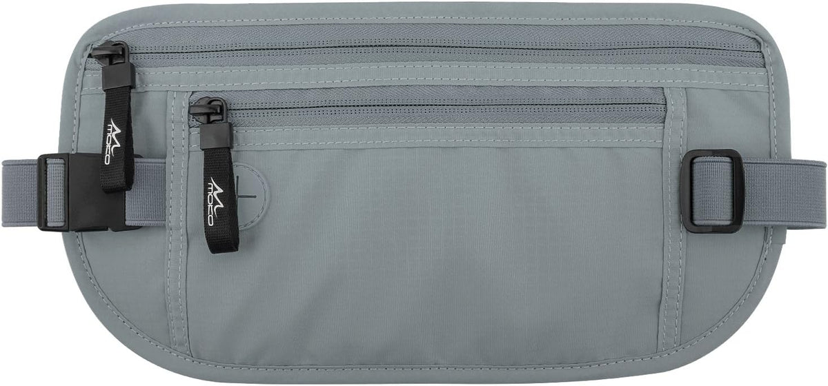 Travel Money Belt, Hidden RFID Blocking Passport Wallet, Black | Slim money belt has three pockets, breathable backing, water-resistant nylon, and an adjustable 28-50 in waist strap