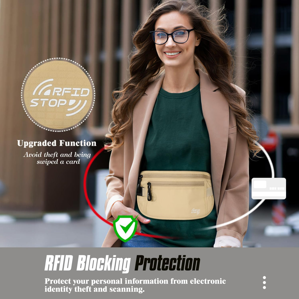 Travel Money Belt, Hidden RFID Blocking Passport Wallet, Black | Slim money belt has three pockets, breathable backing, water-resistant nylon, and an adjustable 28-50 in waist strap