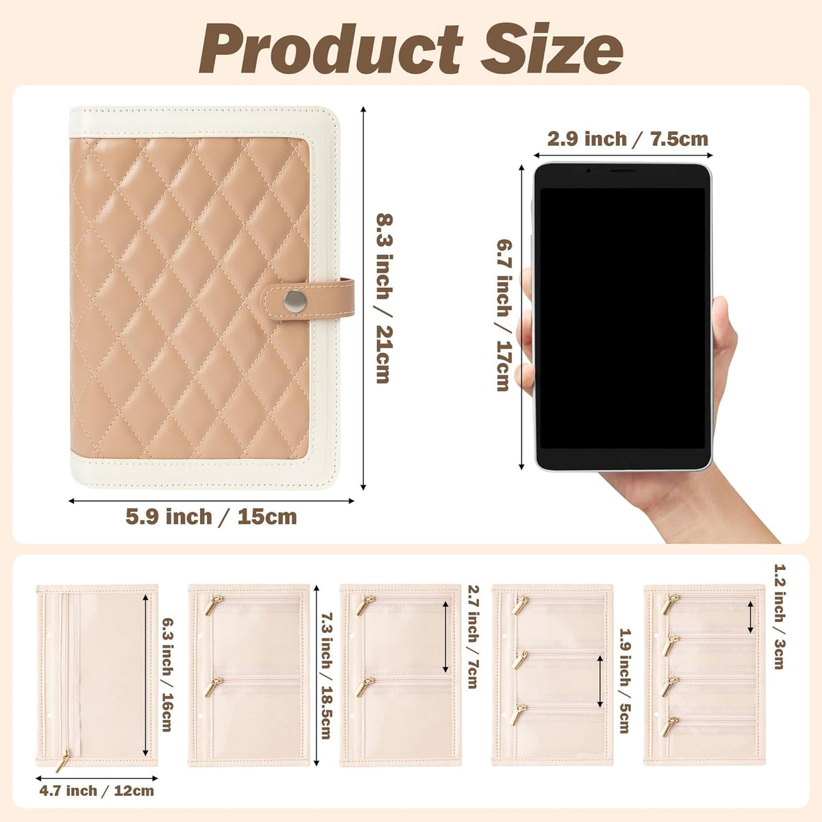 Jewelry Travel Organizer Case -5 Pouch Jewelry Roll for Necklaces, Rings, Earrings Jewelry Storage Ring Binder PU Leather for Women (Beige & White)