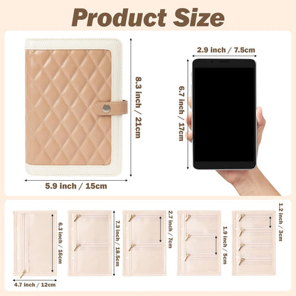 Jewelry Travel Organizer Case -5 Pouch Jewelry Roll for Necklaces, Rings, Earrings Jewelry Storage Ring Binder PU Leather for Women (Beige & White)