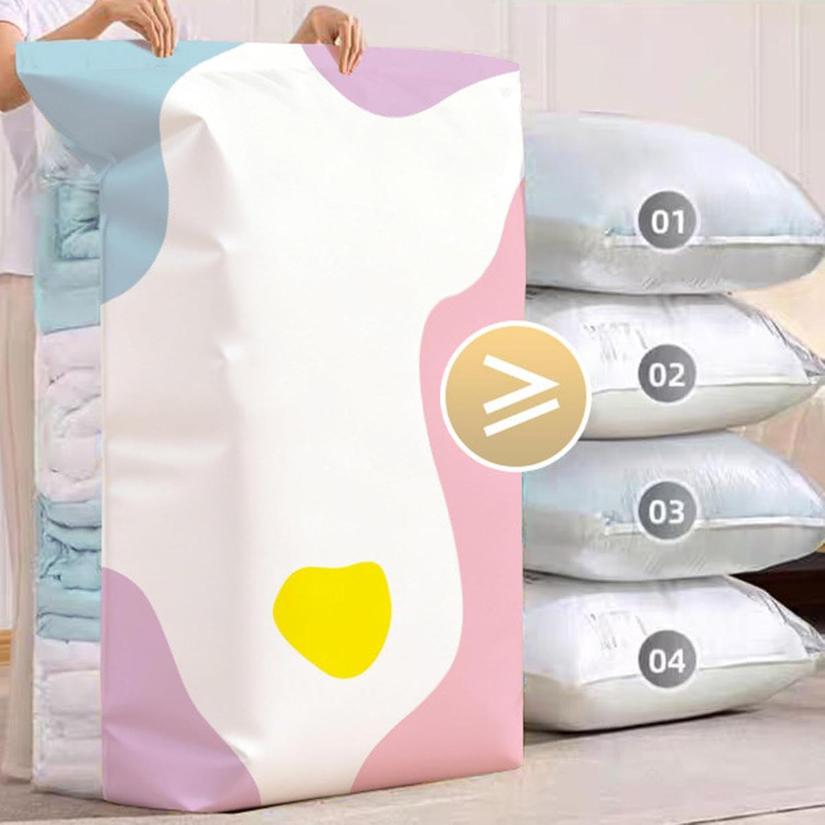 Space Saver Bags - Pump-Free 3d Vacuum Storage Bags | Thickened Pa Pe Roll-Up Compression Packing Organizer | Cube Press Seal Airtight Space Saving Bag for Clothes Blanket Mattress Wardrobe