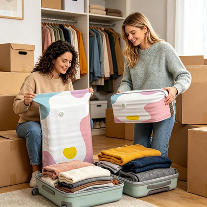 Space Saver Bags - Pump-Free 3d Vacuum Storage Bags | Thickened Pa Pe Roll-Up Compression Packing Organizer | Cube Press Seal Airtight Space Saving Bag for Clothes Blanket Mattress Wardrobe