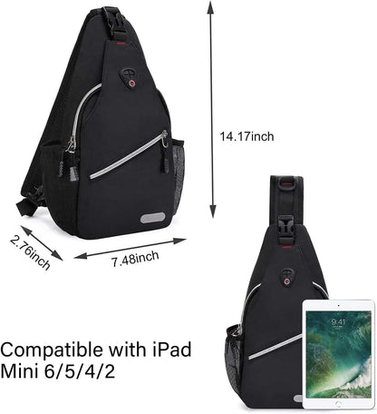 Mini Sling Backpack,Small Hiking Daypack Travel Outdoor Casual Sports Bag, Black