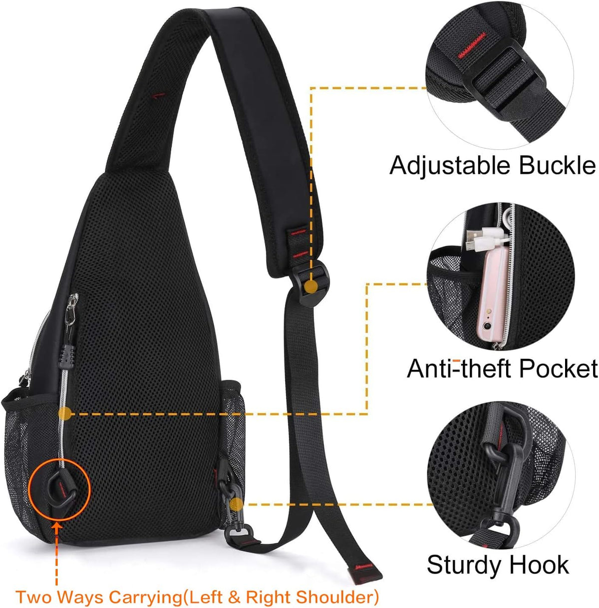 Mini Sling Backpack,Small Hiking Daypack Travel Outdoor Casual Sports Bag, Black