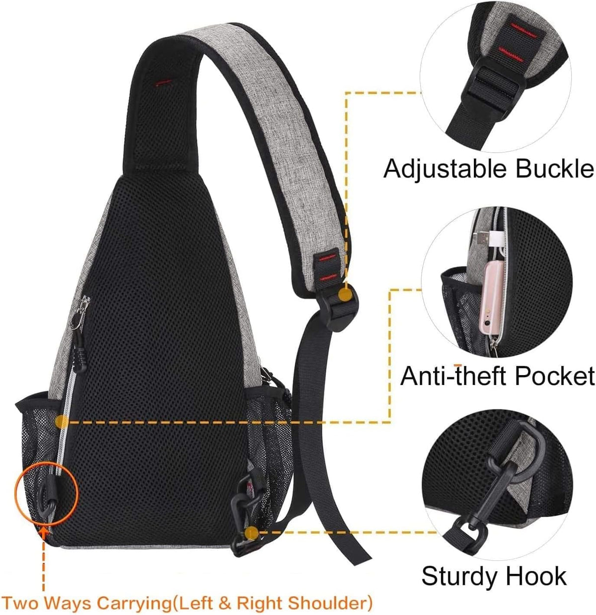 Mini Sling Backpack,Small Hiking Daypack Travel Outdoor Casual Sports Bag, Black