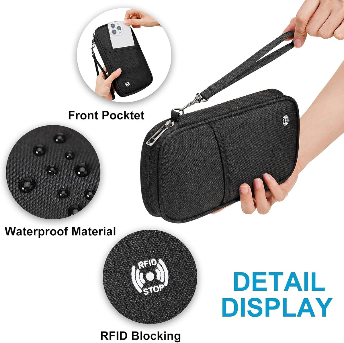 Travel Passport Wallet,RFID Blocking Waterproof Passport Holder Family Portable Travel Document Organizer for Men and Women