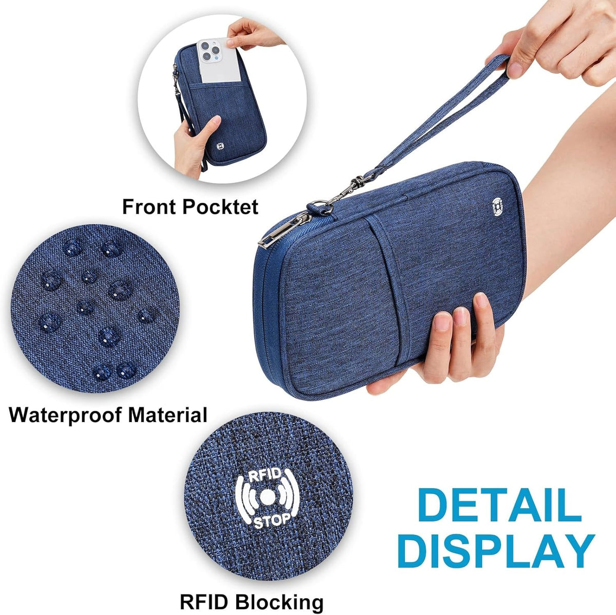Travel Passport Wallet,RFID Blocking Waterproof Passport Holder Family Portable Travel Document Organizer for Men and Women