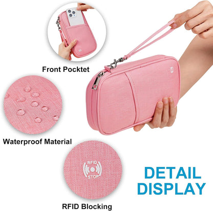Travel Passport Wallet,RFID Blocking Waterproof Passport Holder Family Portable Travel Document Organizer for Men and Women