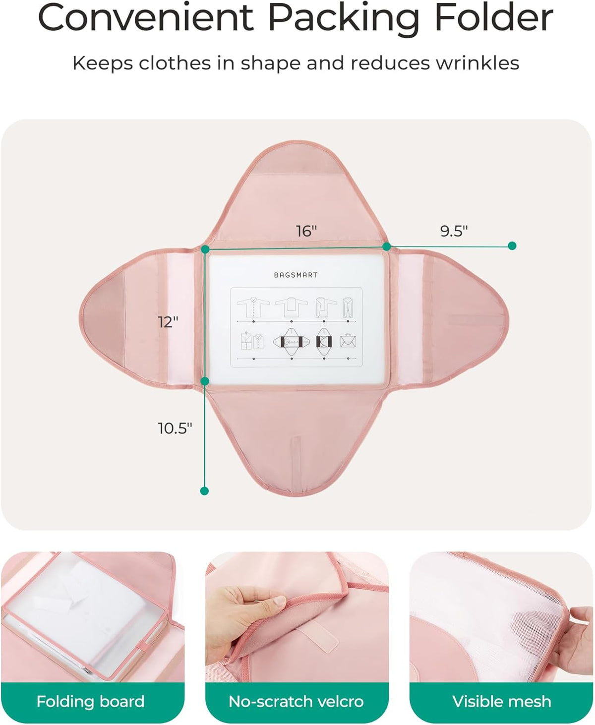 Garment Folder Packing Cubes for Travel, 4 Set Lightweight Travel Cubes for Wrinkle Free, Durable Suitcase Organizers Bag Set for Travel Essentials Baby Pink