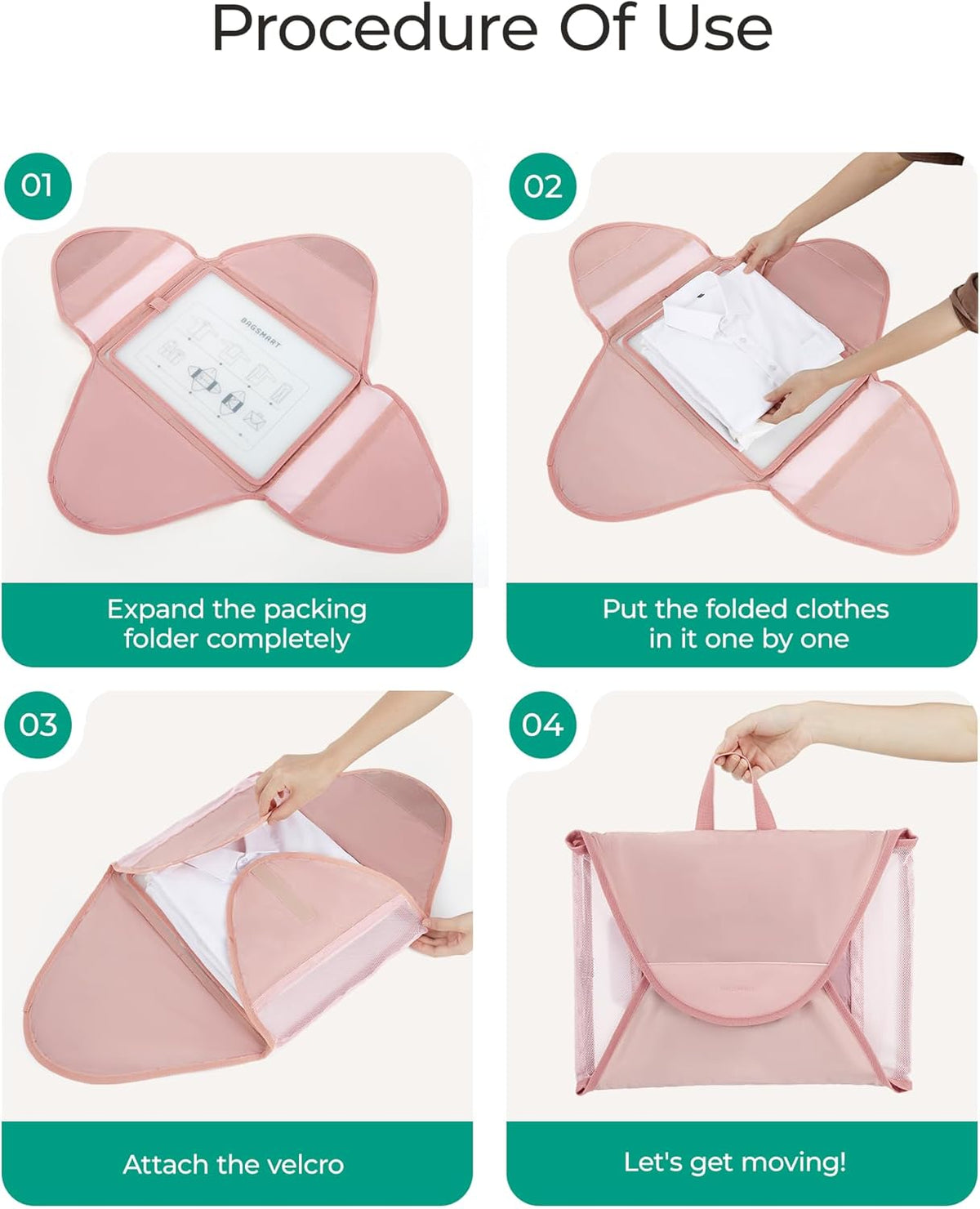 Garment Folder Packing Cubes for Travel, 4 Set Lightweight Travel Cubes for Wrinkle Free, Durable Suitcase Organizers Bag Set for Travel Essentials Baby Pink