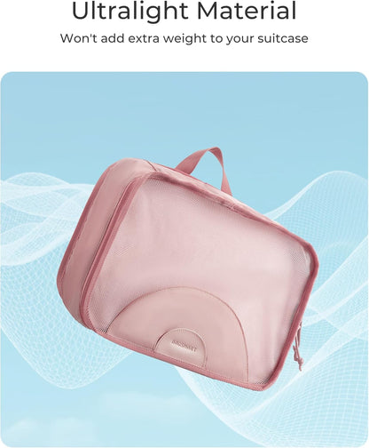 Garment Folder Packing Cubes for Travel, 4 Set Lightweight Travel Cubes for Wrinkle Free, Durable Suitcase Organizers Bag Set for Travel Essentials Baby Pink