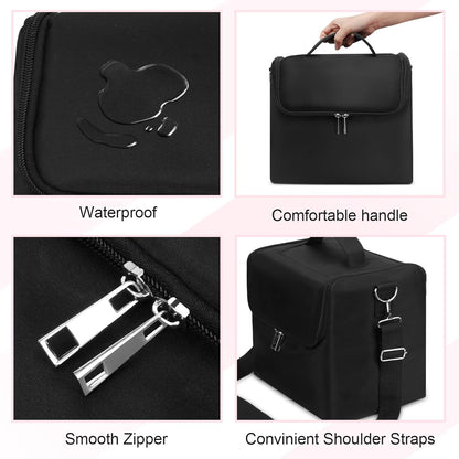 Large Makeup Carrying Train Case for Women, Black Travel Bag Storage Box,4 Tier Professional Nail Organizer Case with Adjustable Dividers for Nail Tools Jewelry MakeUp Brushes