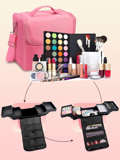 Large Makeup Carrying Train Case for Women, Black Travel Bag Storage Box,4 Tier Professional Nail Organizer Case with Adjustable Dividers for Nail Tools Jewelry MakeUp Brushes