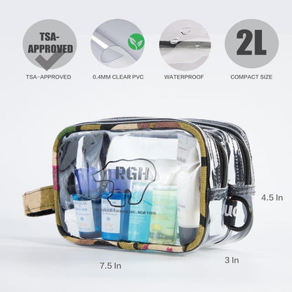 Rough Enough TSA Approved Clear Toiletry for Women Cosmetic Men Shaving Kit Bag Organizer Carry On Travel Essentials with Dry Wet 2 Compartments Quart Size Camo
