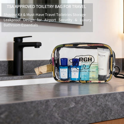 Rough Enough TSA Approved Clear Toiletry for Women Cosmetic Men Shaving Kit Bag Organizer Carry On Travel Essentials with Dry Wet 2 Compartments Quart Size Camo