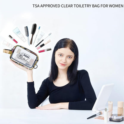 Rough Enough TSA Approved Clear Toiletry for Women Cosmetic Men Shaving Kit Bag Organizer Carry On Travel Essentials with Dry Wet 2 Compartments Quart Size Camo