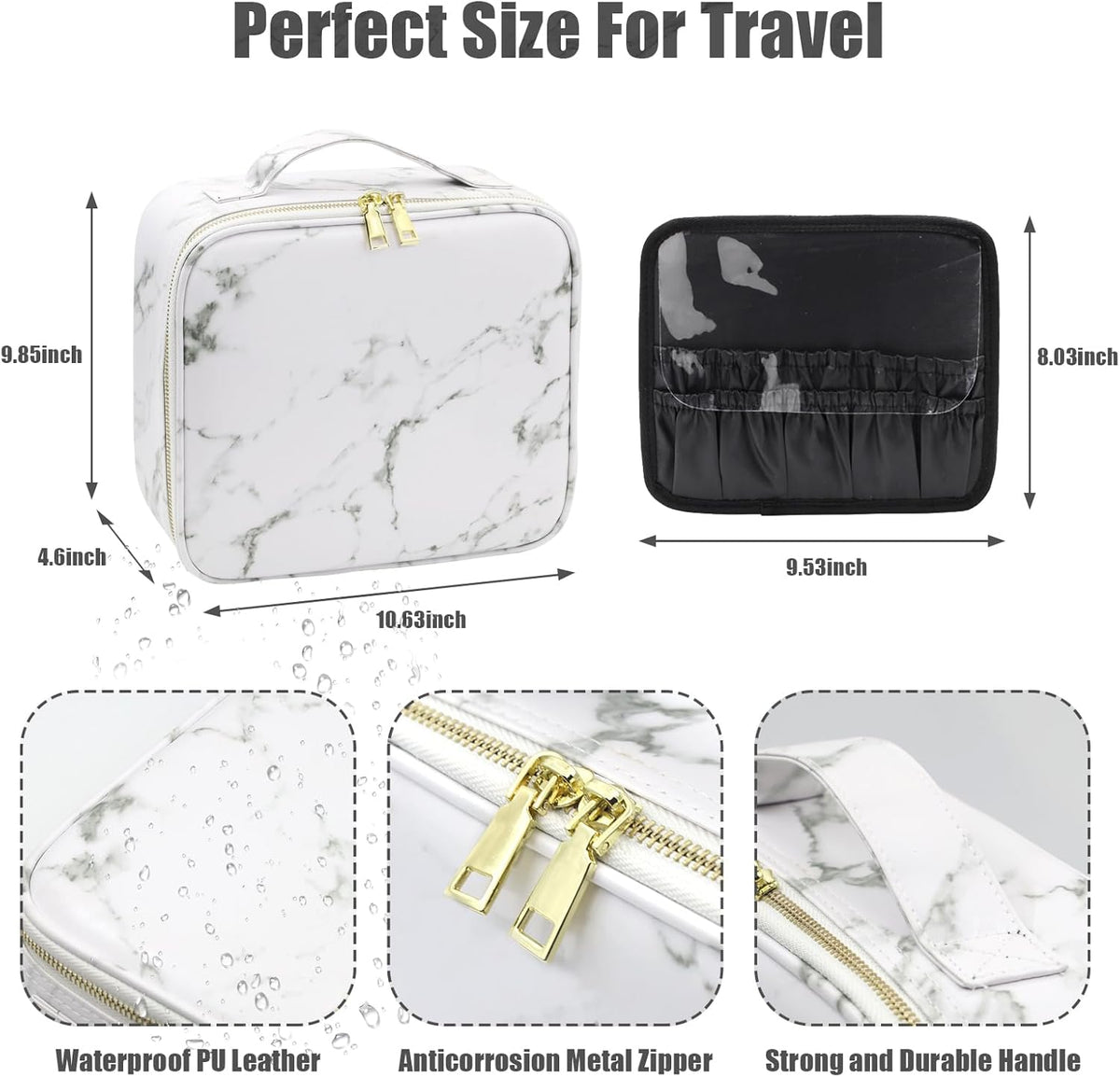 Travel Makeup Bag with Mirror of LED Lighted, Makeup Train Case with Adjustable Dividers, Makeup Case with Mirror and Detachable 10x Magnifying Mirror