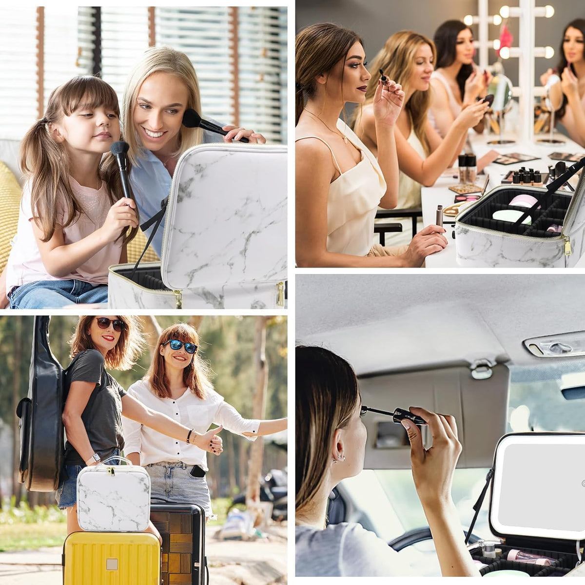 Travel Makeup Bag with Mirror of LED Lighted, Makeup Train Case with Adjustable Dividers, Makeup Case with Mirror and Detachable 10x Magnifying Mirror