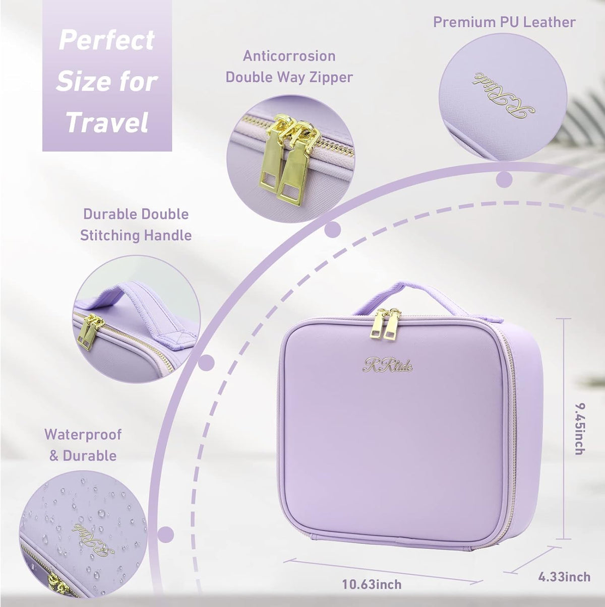 Travel Makeup Bag with Mirror of LED Lighted, Makeup Train Case with Adjustable Dividers, Makeup Case with Mirror and Detachable 10x Magnifying Mirror