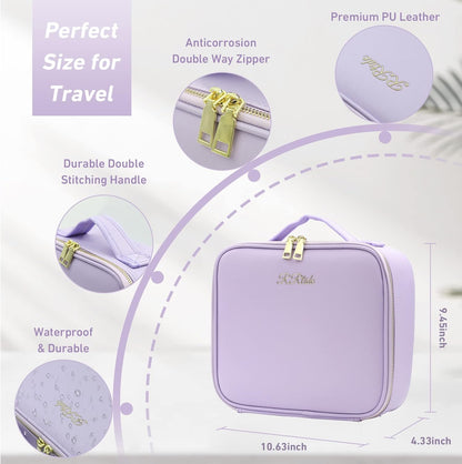 Travel Makeup Bag with Mirror of LED Lighted, Makeup Train Case with Adjustable Dividers, Makeup Case with Mirror and Detachable 10x Magnifying Mirror