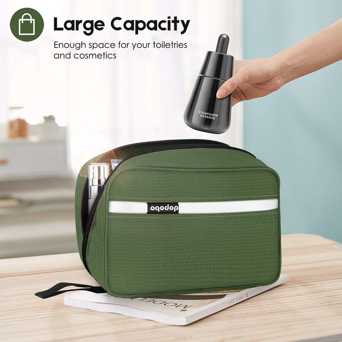 Travel Toiletry Bag for Women, Dopp Kit for Men, Waterproof Makeup Bag Shaving Bag with Hanging Hook, Portable Toiletry Organizer for Traveling and Camping