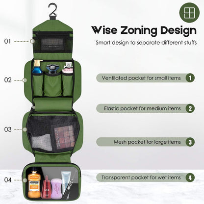 Travel Toiletry Bag for Women, Dopp Kit for Men, Waterproof Makeup Bag Shaving Bag with Hanging Hook, Portable Toiletry Organizer for Traveling and Camping